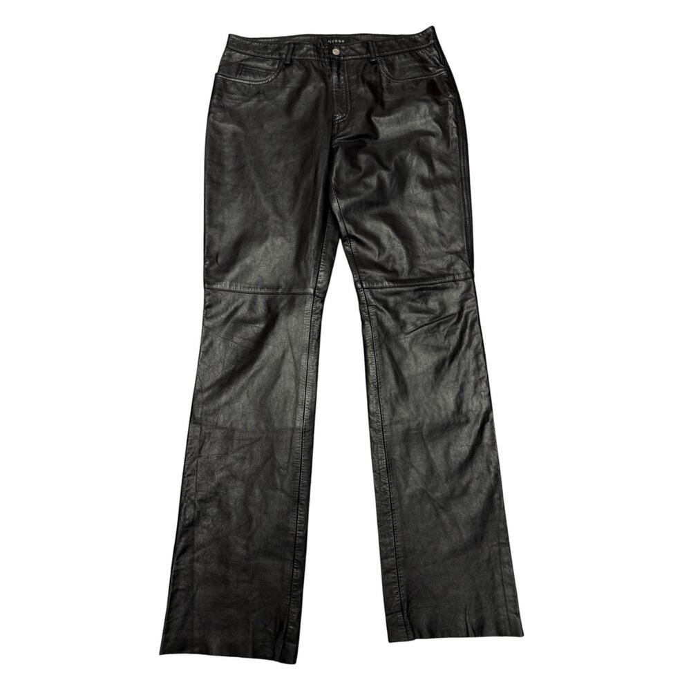 Vintage GUESS Black Leather Pants Women’s Size 10 Lined Straight Leg Y2K